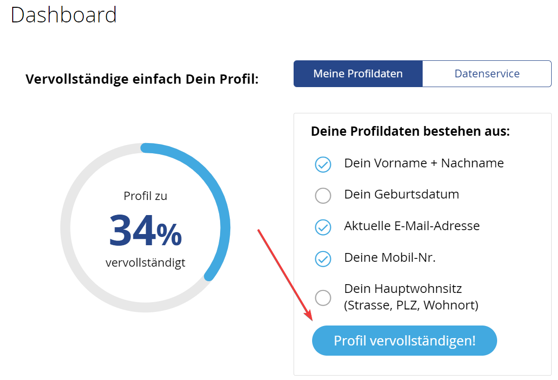 Dashboard Daten vervollständigen simplr Versicherungsmakler in Karlsruhe